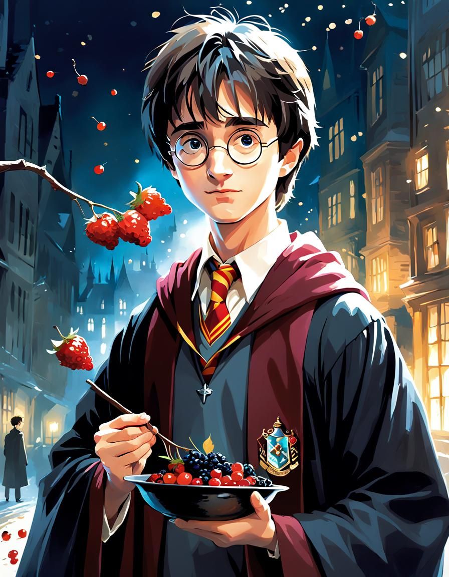 Anime Portrait of Harry Potter with Berries