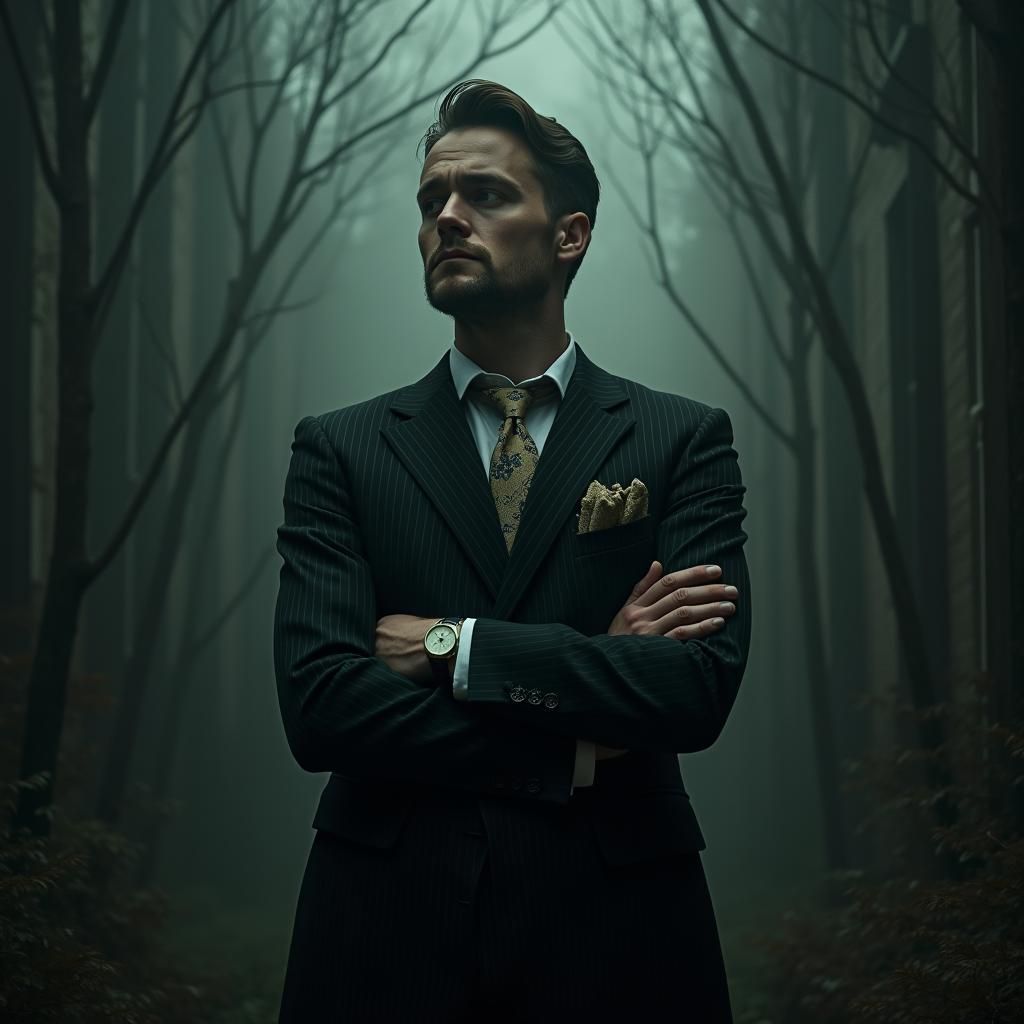 Mystical Gentleman in Eerie Dreamscape