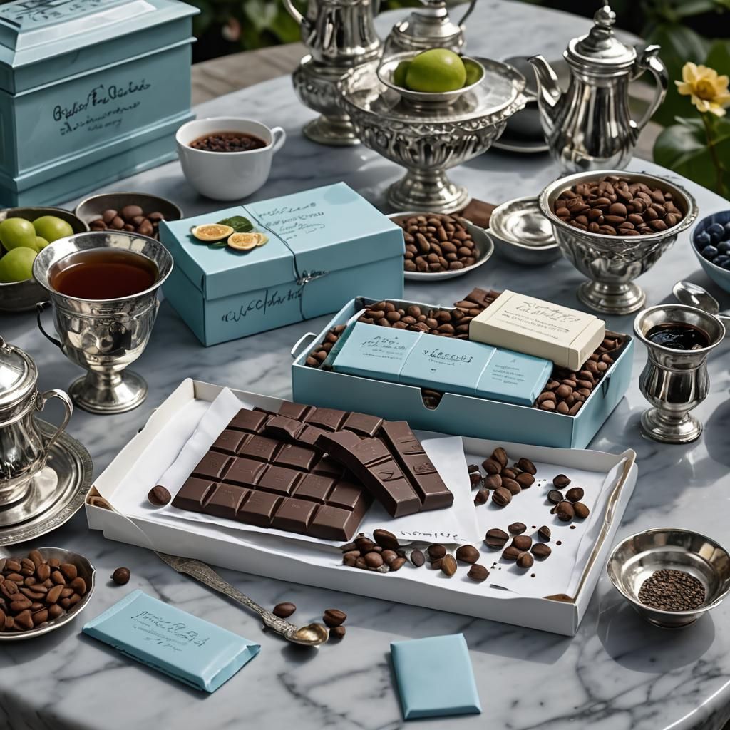 Blue Chocolate Bars Spill from Teahouse Box