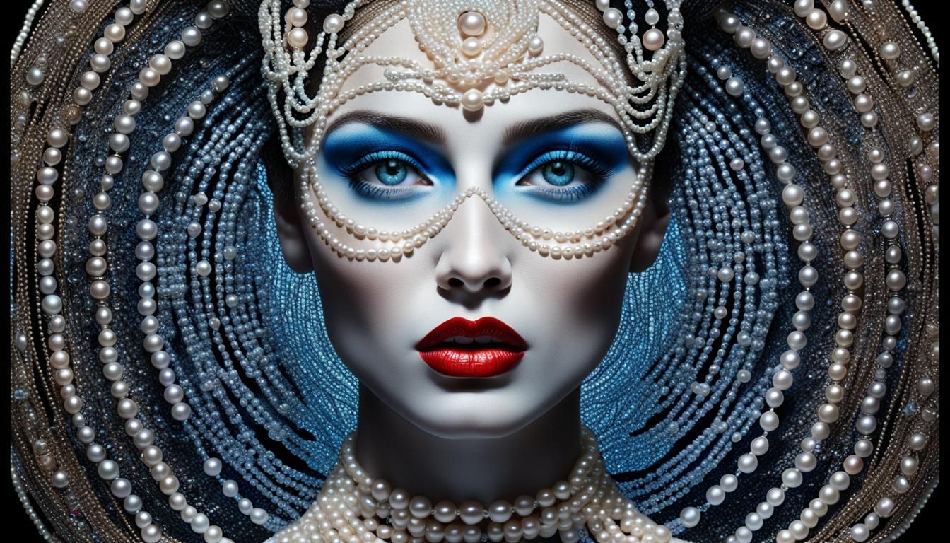 Hologram Woman Portrait with Pearls and Dot Art