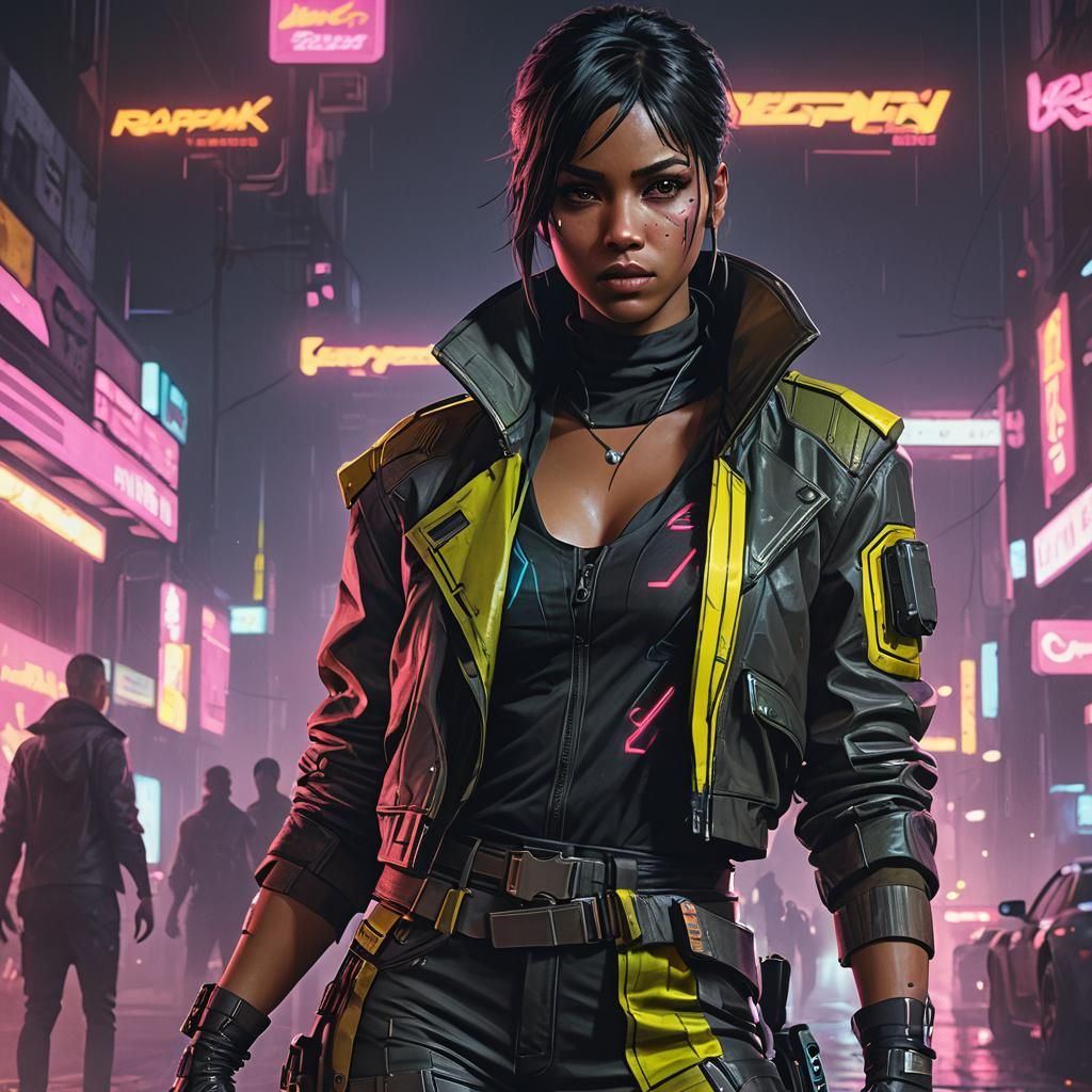 Naomi as Cyberpunk Wrestler in Neon Cityscape