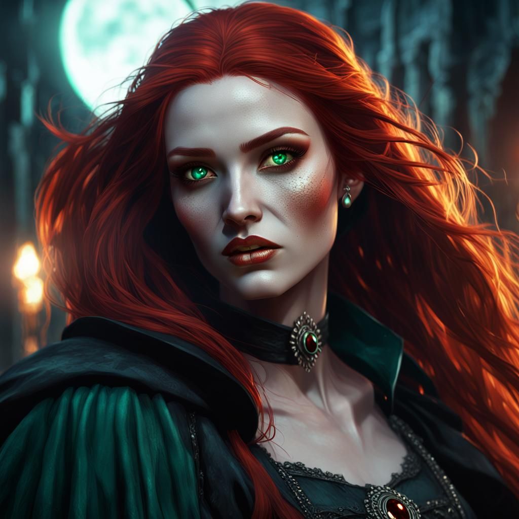 Vampire with Emerald Eyes, Dark Fantasy Concept Art