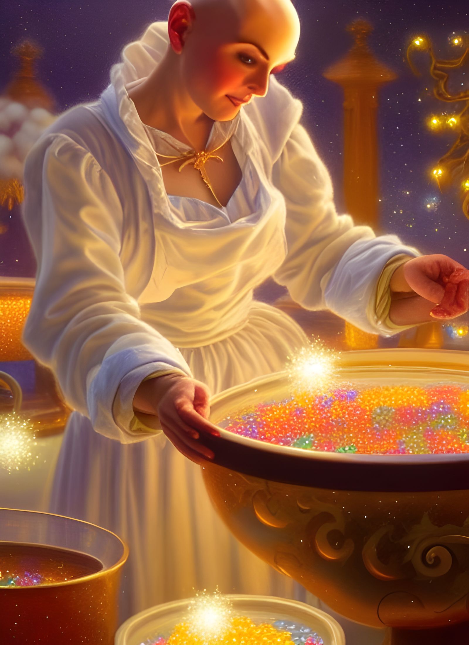 Celestial Woman Making Luminous Candy, Art Nouveau