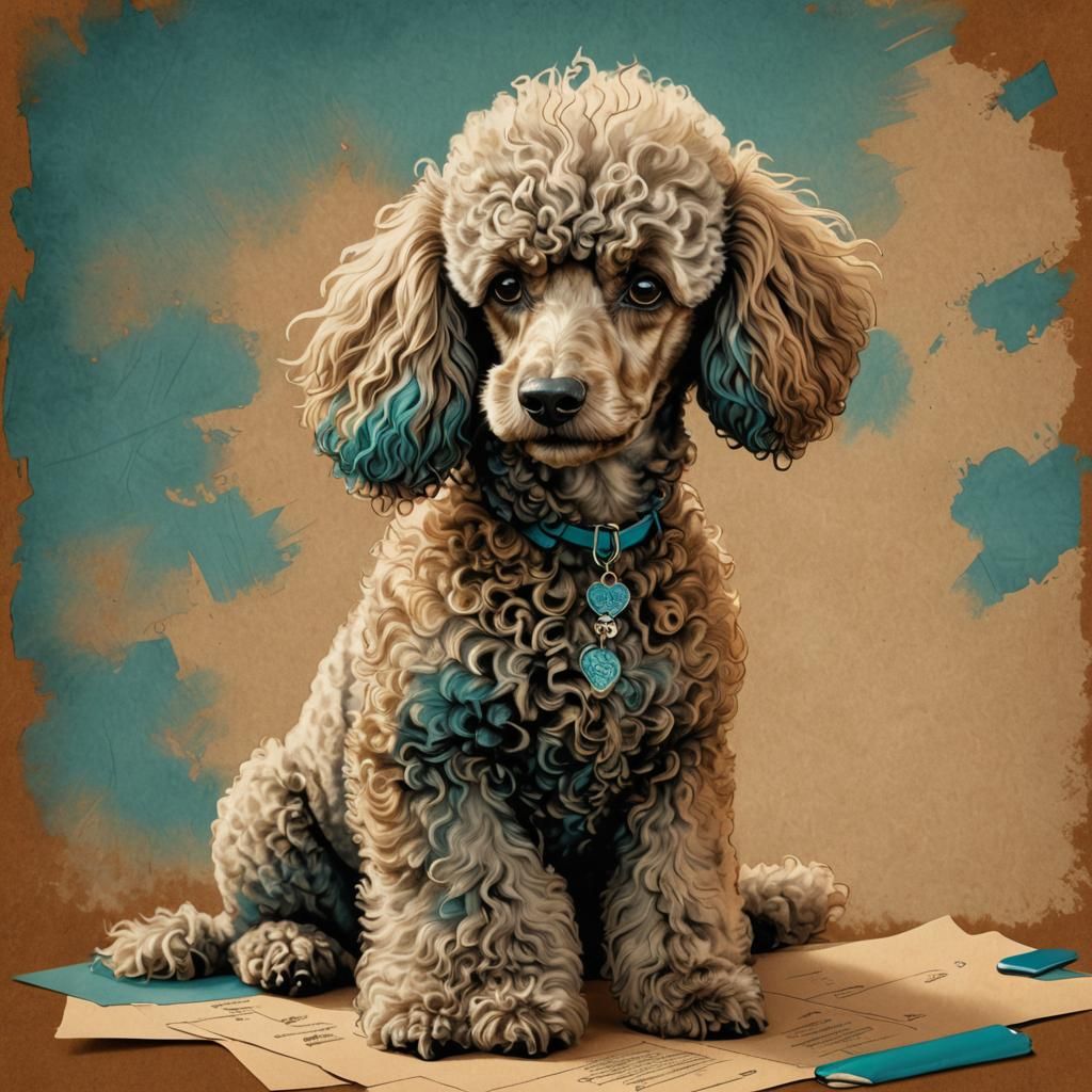 Poodle Portrait in Pencil Sketch Style
