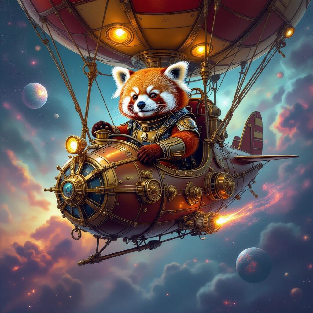 Red Panda Pilots Steampunk Dirigible Through Nebula