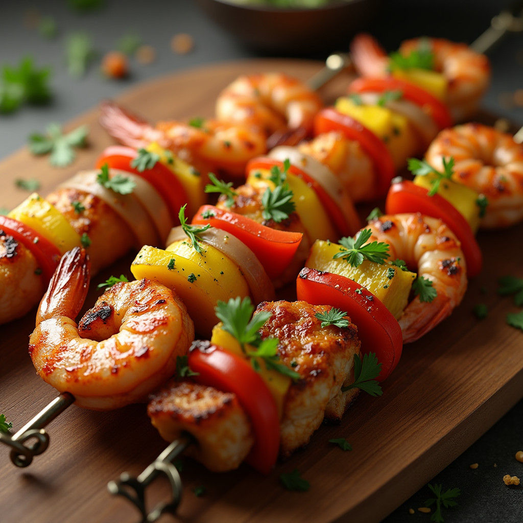 Surf and Turf Skewer in a Matte Painting Style