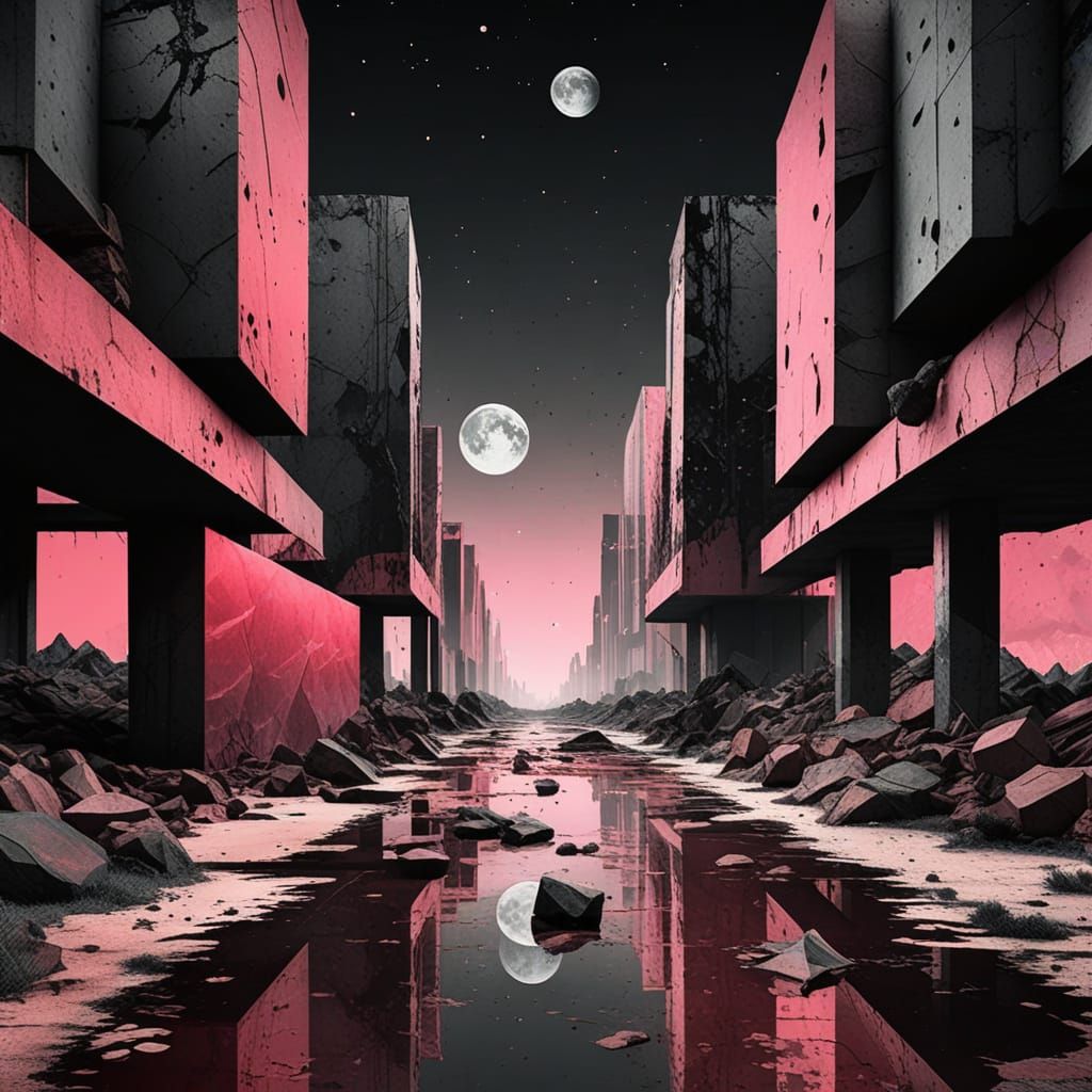 Biochromatic Lunar Landscape in Grunge Style