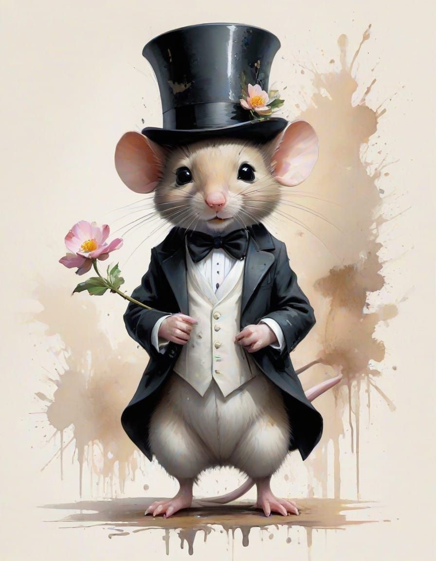 Formal Mouse in Watercolor Splatters