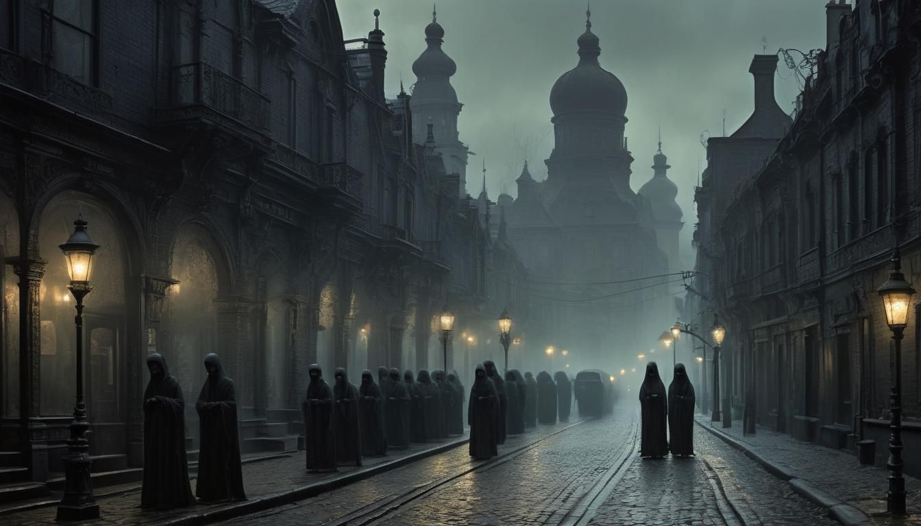 Funeral Procession for Brain in Gothic Cityscape