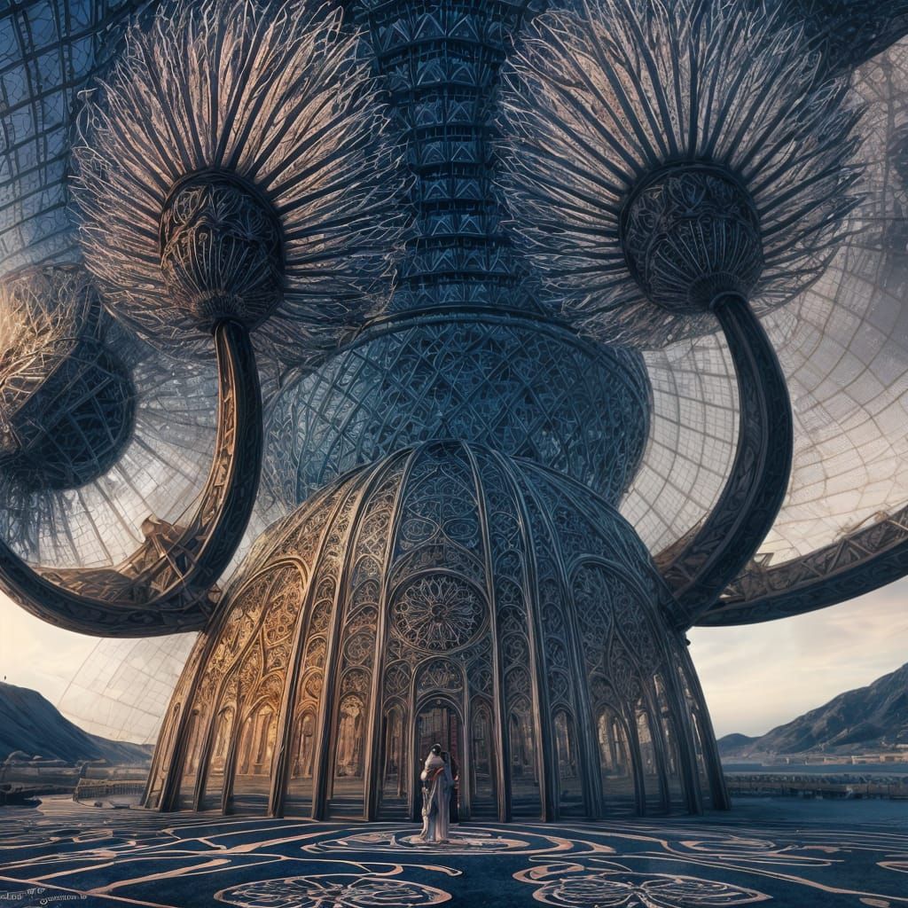 Detailed Abstract Spires with Animals in Dreamlike Space