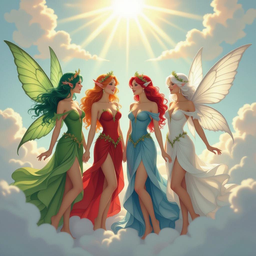Elemental Fairies in Art Nouveau Style