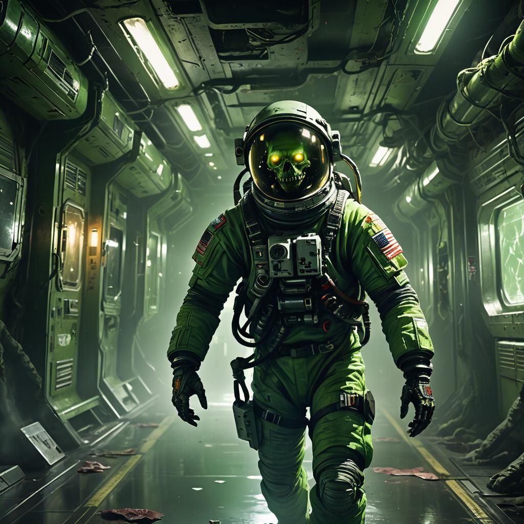 Zombie Astronaut in Spaceship: Cinematic Horror Concept Art