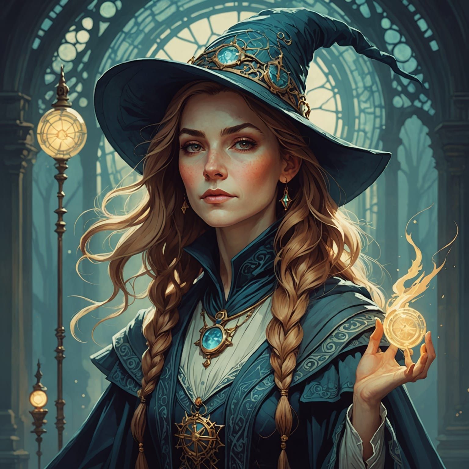 Detailed Solarpunk Portrait of a Wizard Woman