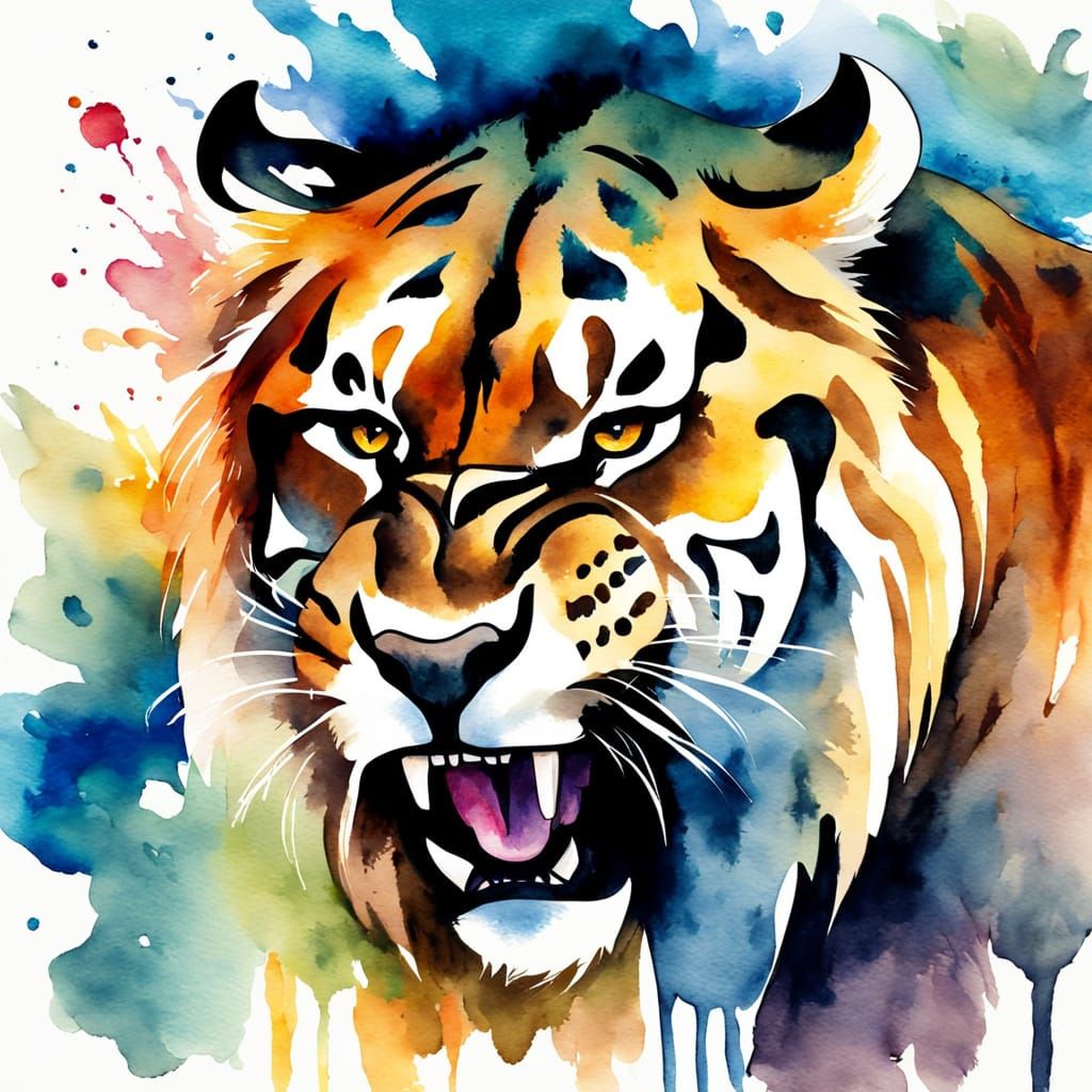 Stylized Smilodon Head in Expressive Watercolor