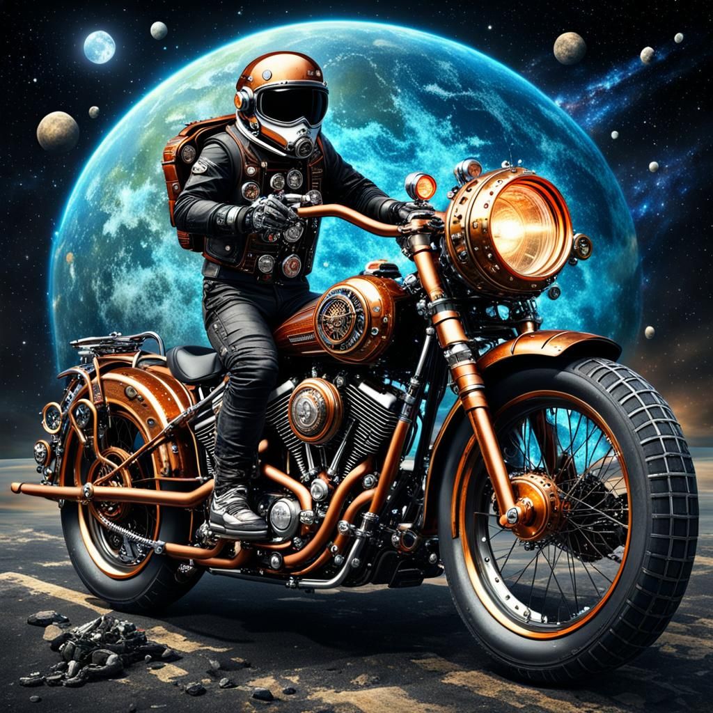 Steampunk Harley Davidson in Space