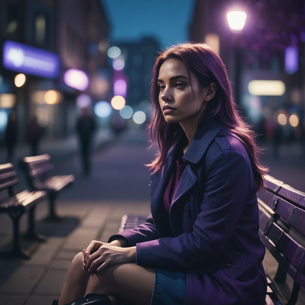 Girl Alone on Bench in Moody Cinematic Portrait