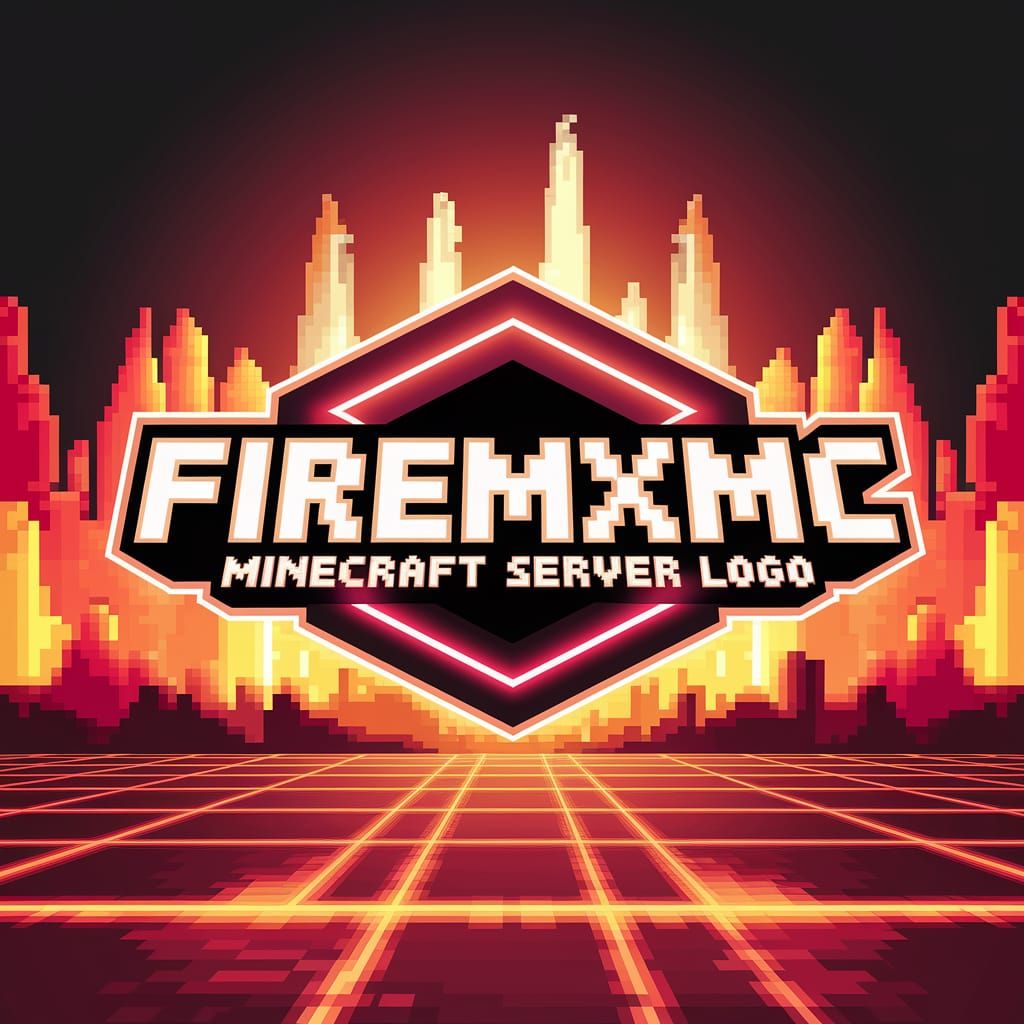 Vibrant Pixel Art Minecraft Server Logo with Neon Glow