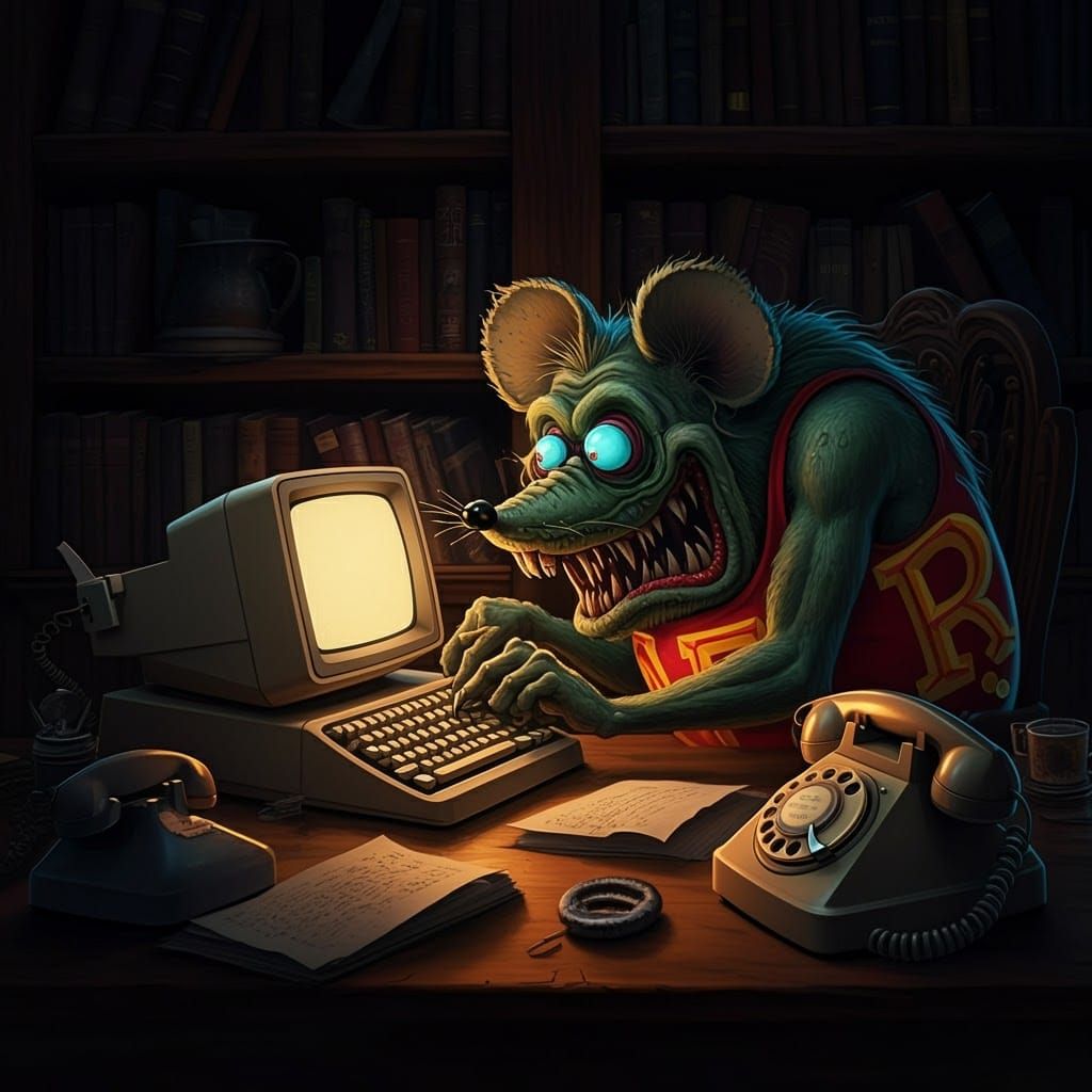 Rat Fink Monster Connects to Internet in Vintage Cartoon Sty...