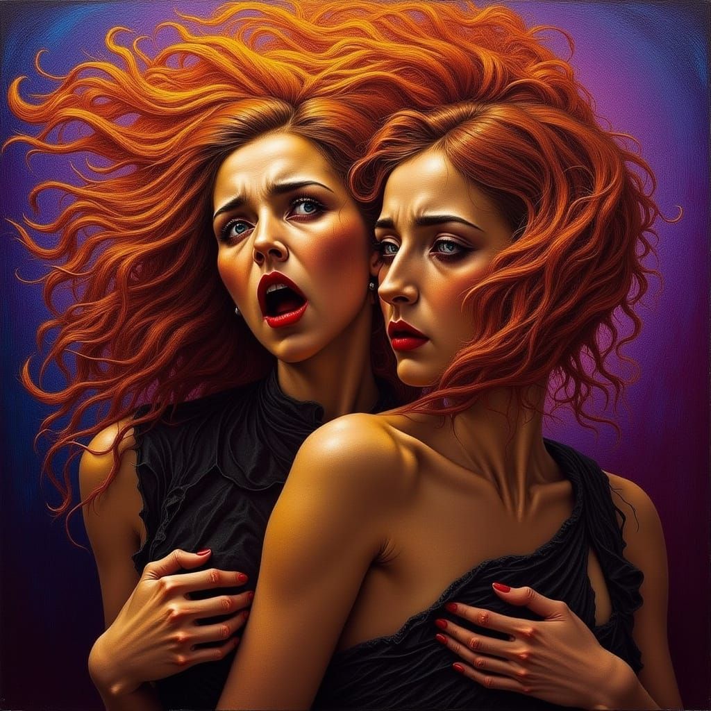 Woman Consumed by Passion in Expressionist Style