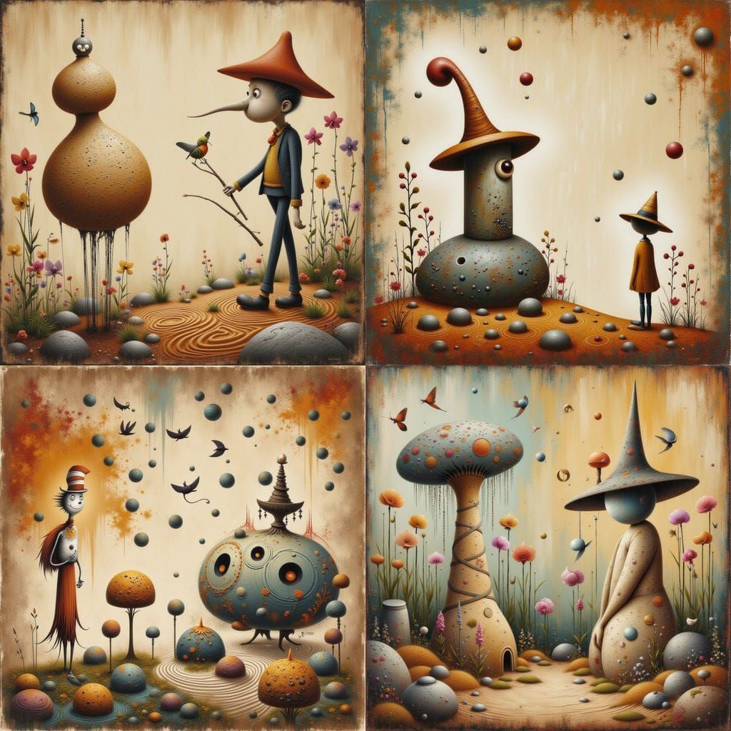 Whimsical Zen Garden Scene in Vibrant Colors