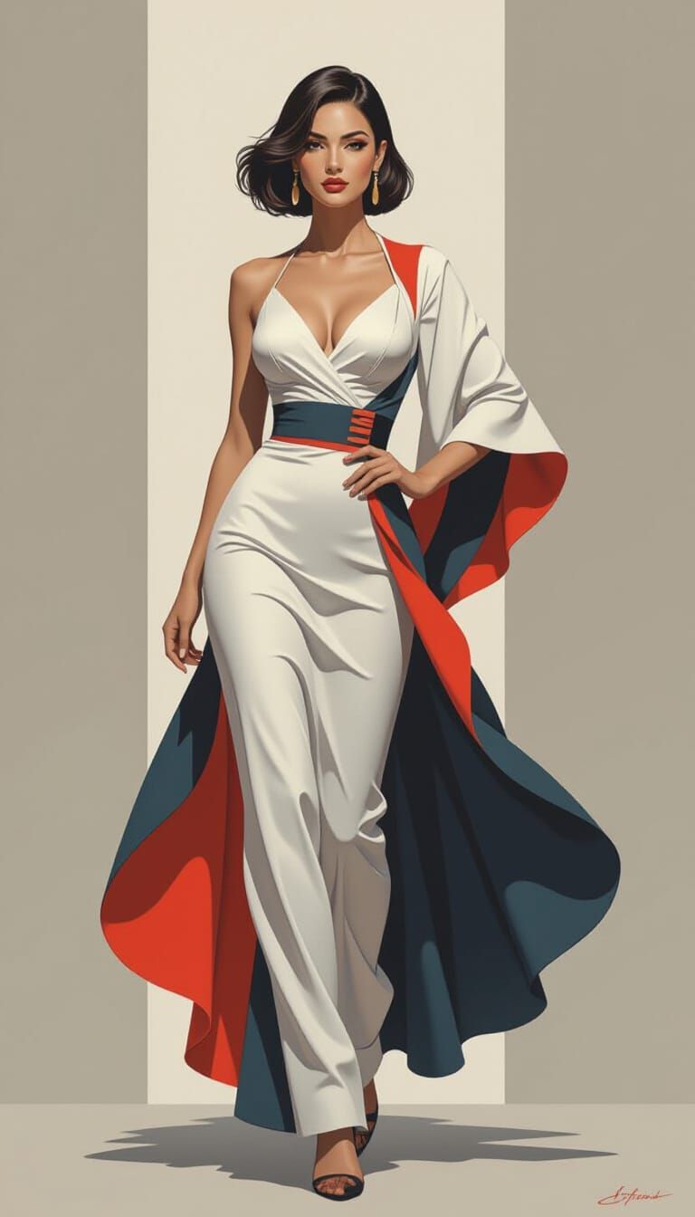 Elegant Woman in Motion with Bold Lines