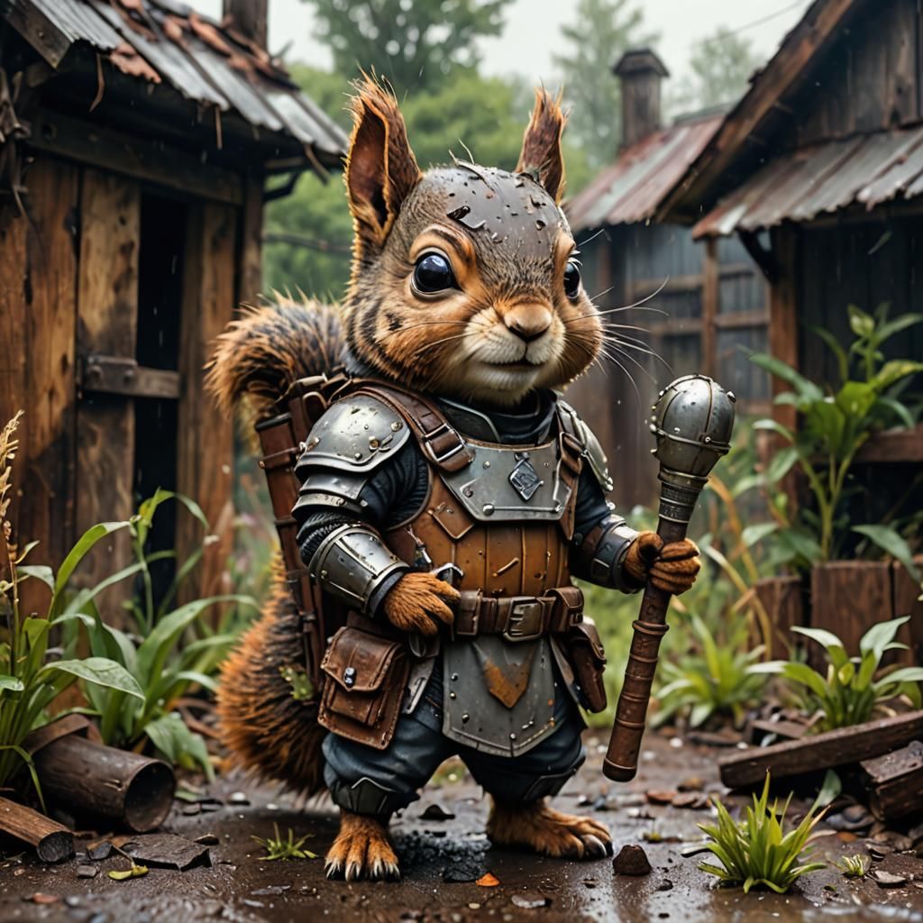Chibi Squirrel Warrior in Post-Apocalyptic Armor