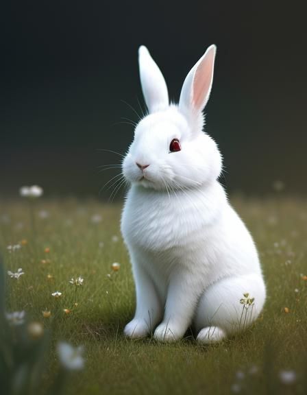 Hyperrealistic White Rabbit in Sunny Meadow