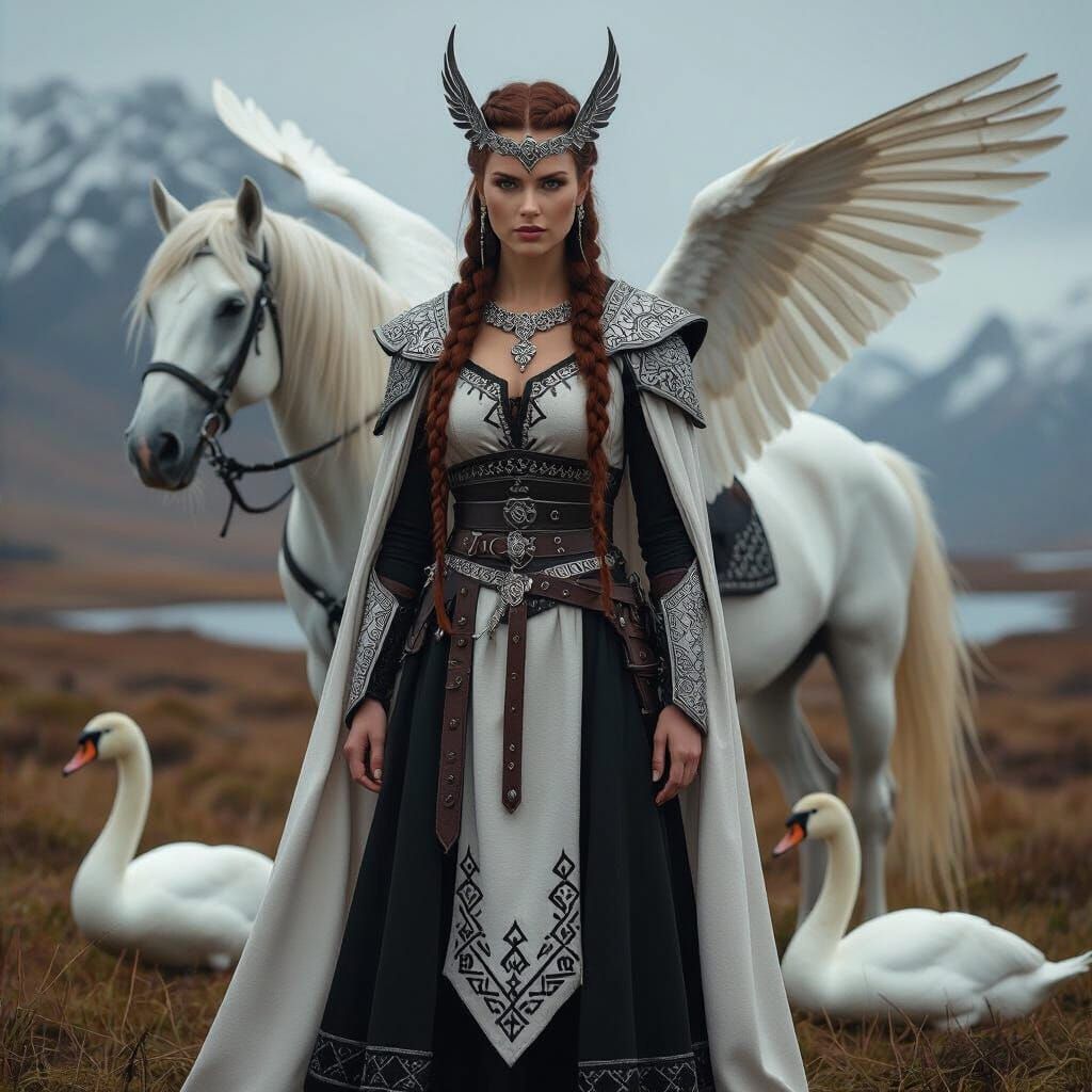 Viking Battle Goddess with Winged Horse: Digital Painting