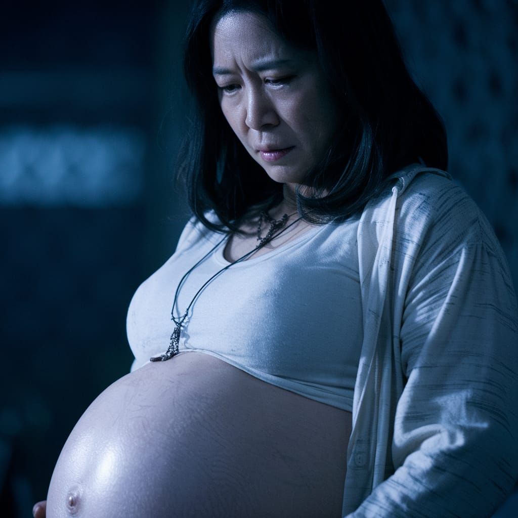 Korean Horror Film Still: Pregnant Woman Close-Up