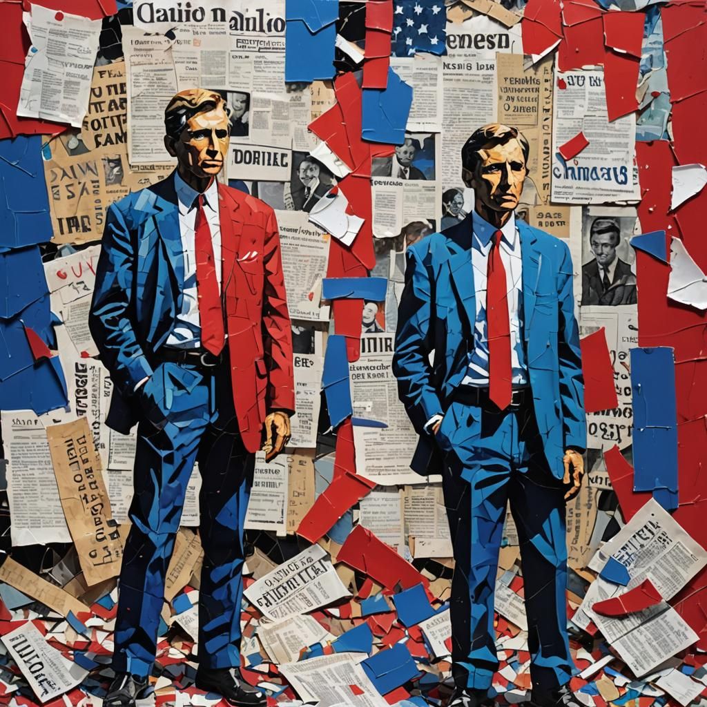 Divided American Politics Landscape in Mixed Media Collage