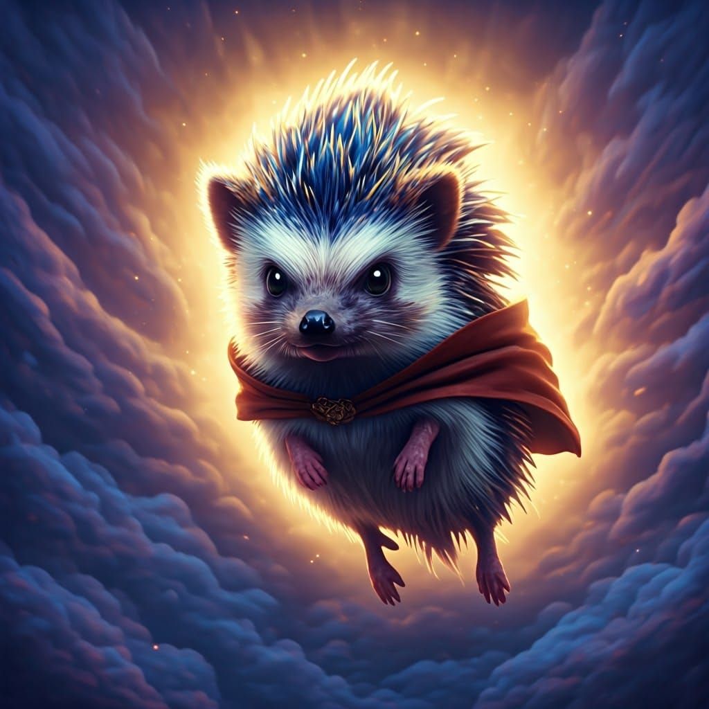 Mystical Hedgehog Soaring in a Realm of Light