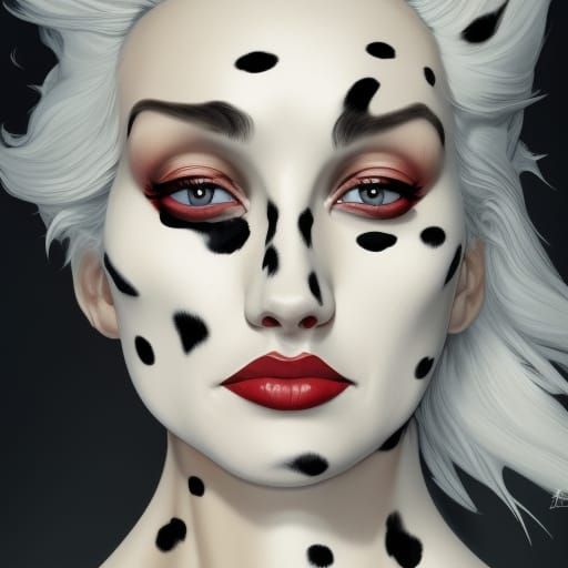 Cruella Deville Portrait in Hyperdetailed Art Style