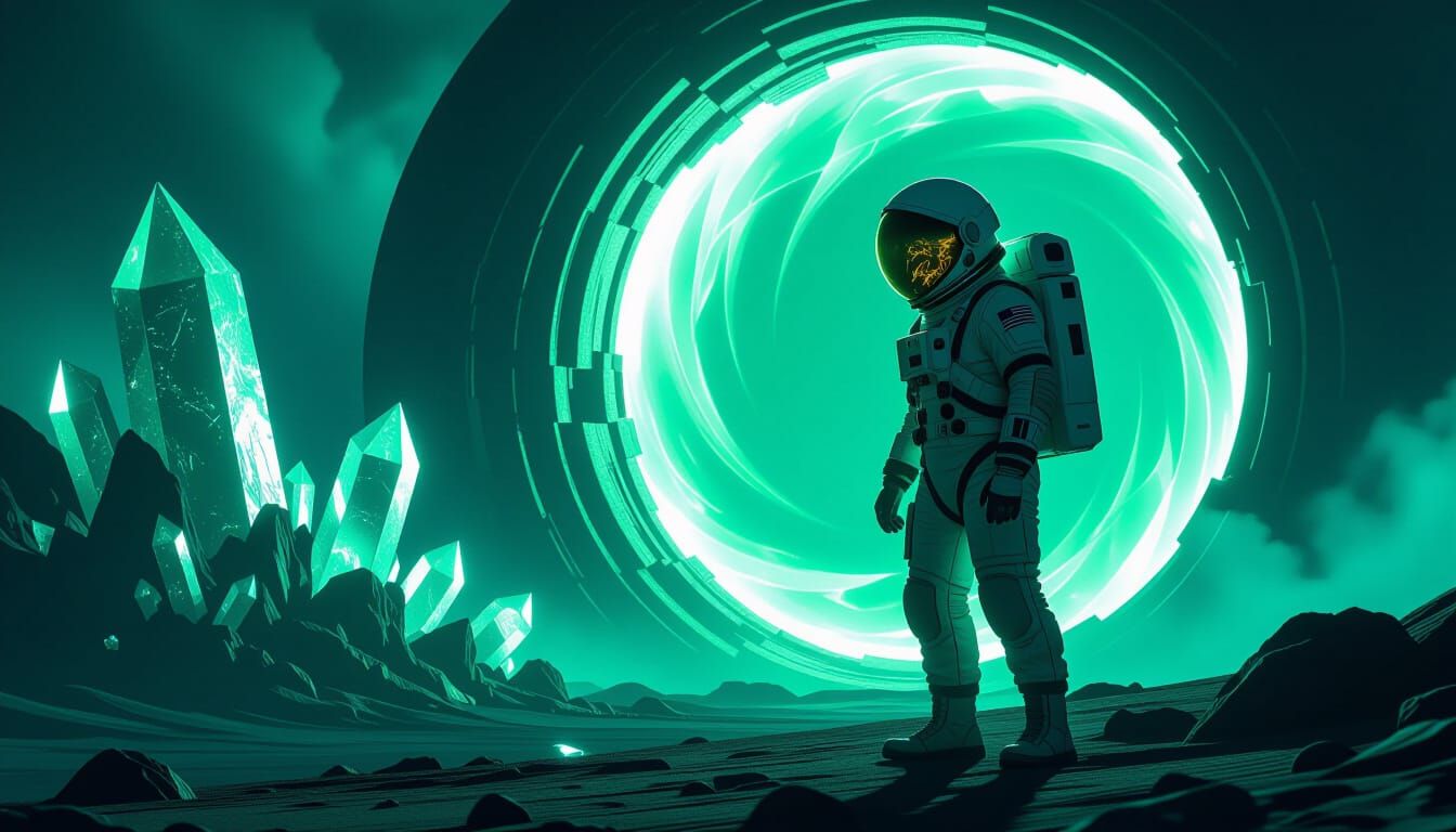 Astronaut at Cosmic Portal: Sci-Fi Concept Art