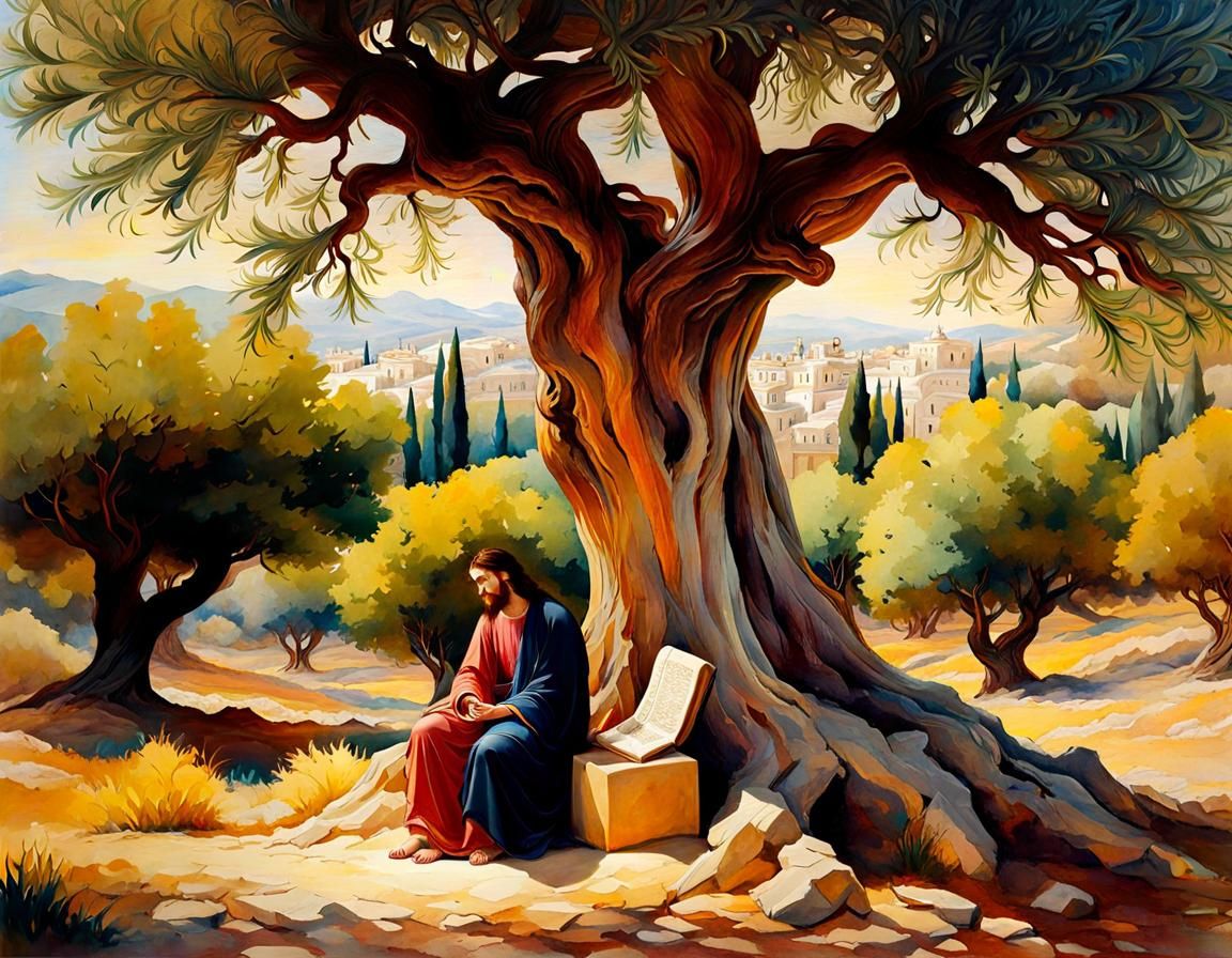 Jesus Praying in Gethsemane: Watercolor Splash Art
