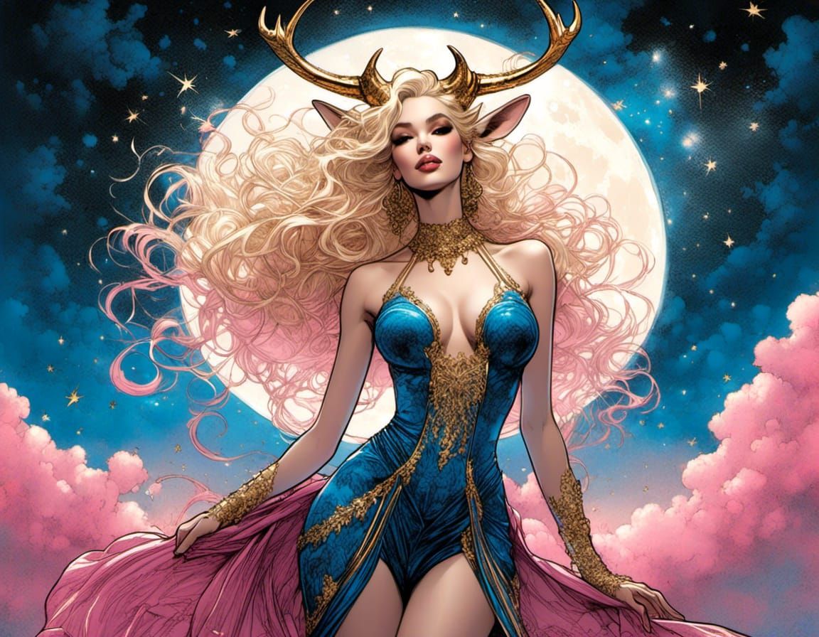 Stag Woman in Graphic Novel Style