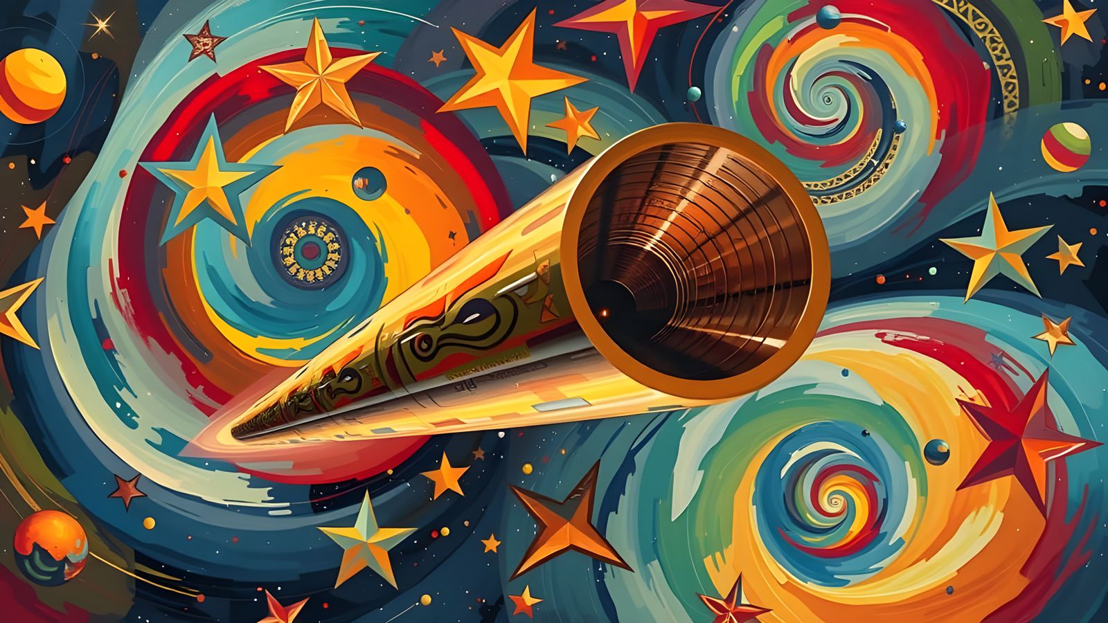 Reflective Cylinder Mirroring Kandinsky Stars in Cosmos