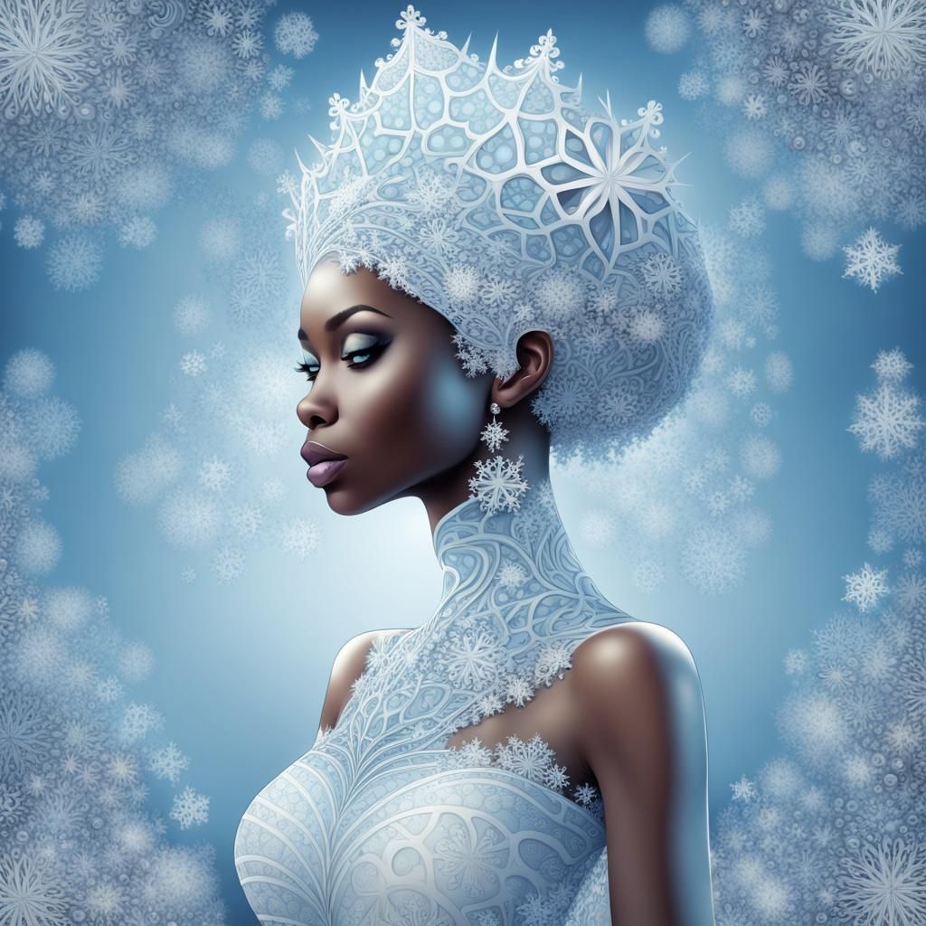 African American Snow Queen in Abstract Fractal Style