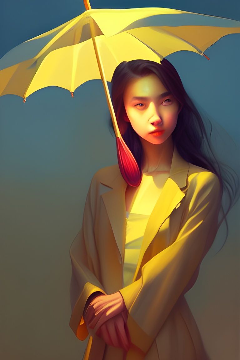 Girl with Yellow Umbrella in Fantasy Portrait