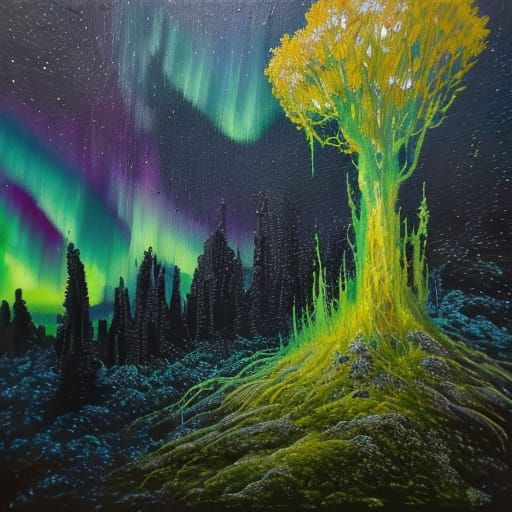 Alien in Nebula: An Expressionist Oil Painting