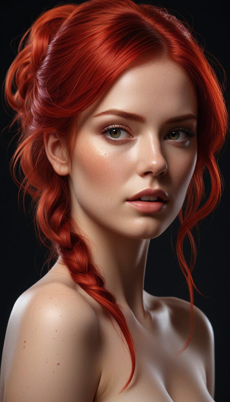 Hyperrealistic Concept Art of Red Hair and Pencil