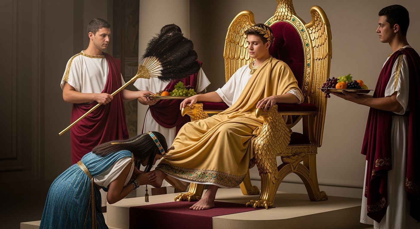 Opulent Roman Emperor on Eagle Throne, Classical Painting