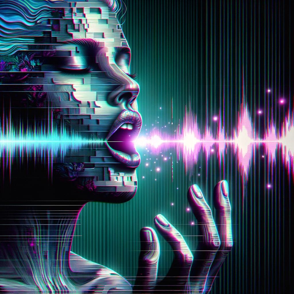 Surreal Singer Portrait: Sound Waves and Digital Glitches