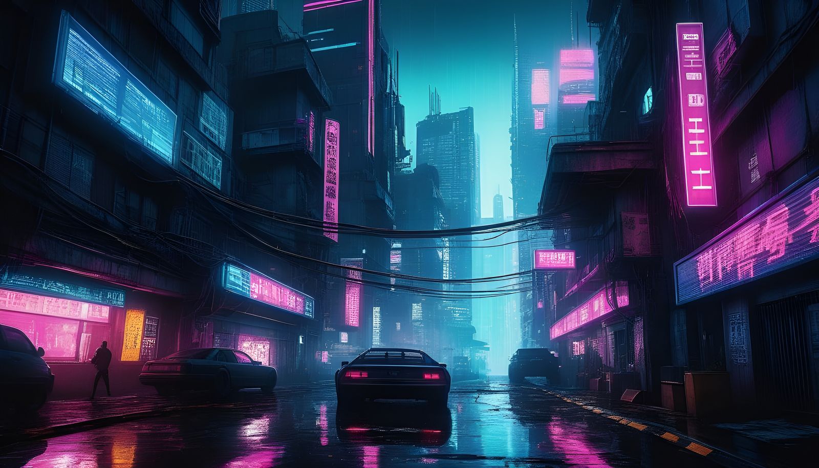 Cyberpunk Urban Landscape with Neon Lights
