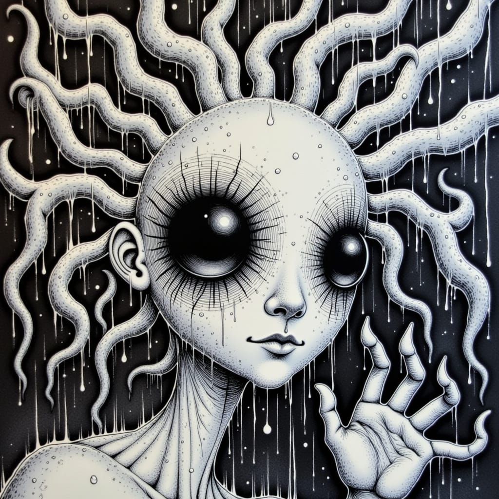 Ink Figure Emerges from Pen in Dark Fantasy Matte Painting