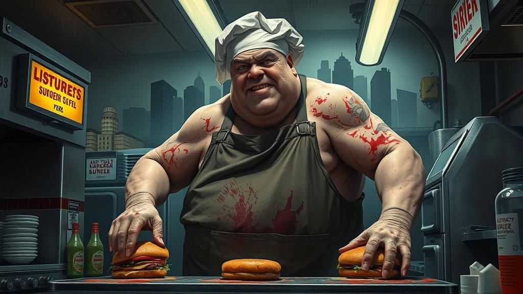 Morbidly obese short order cook slob, filthy....