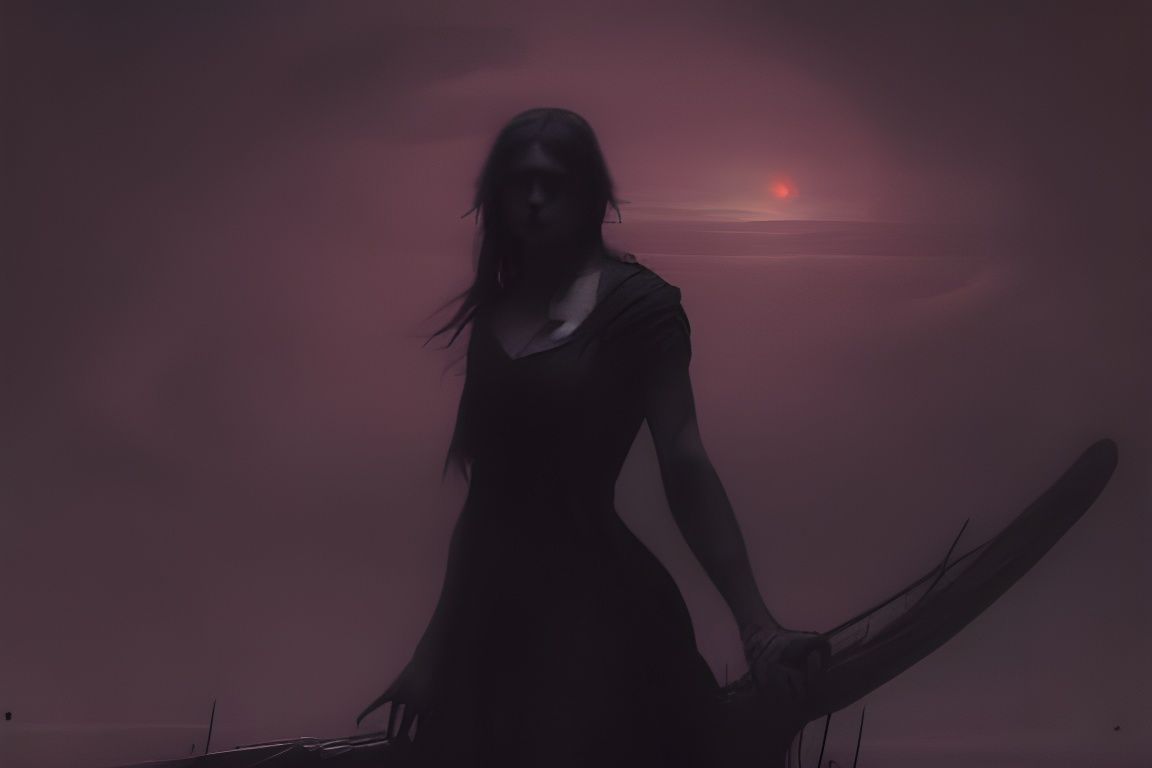Eerie Girl in Black Sky, Horror Aesthetic