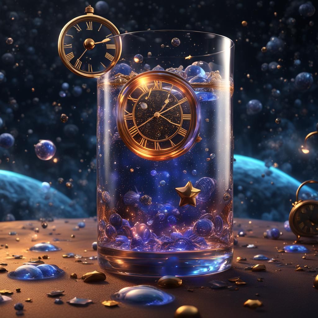 Stars and Clocks Fill Glass in Detailed Painting