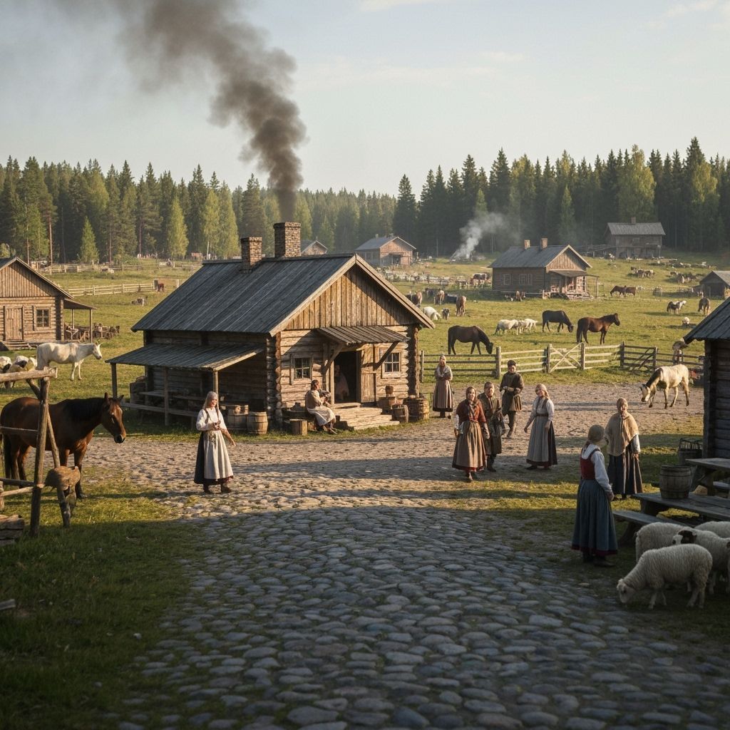 Medieval Finnish Village with Tavern in Golden Light
