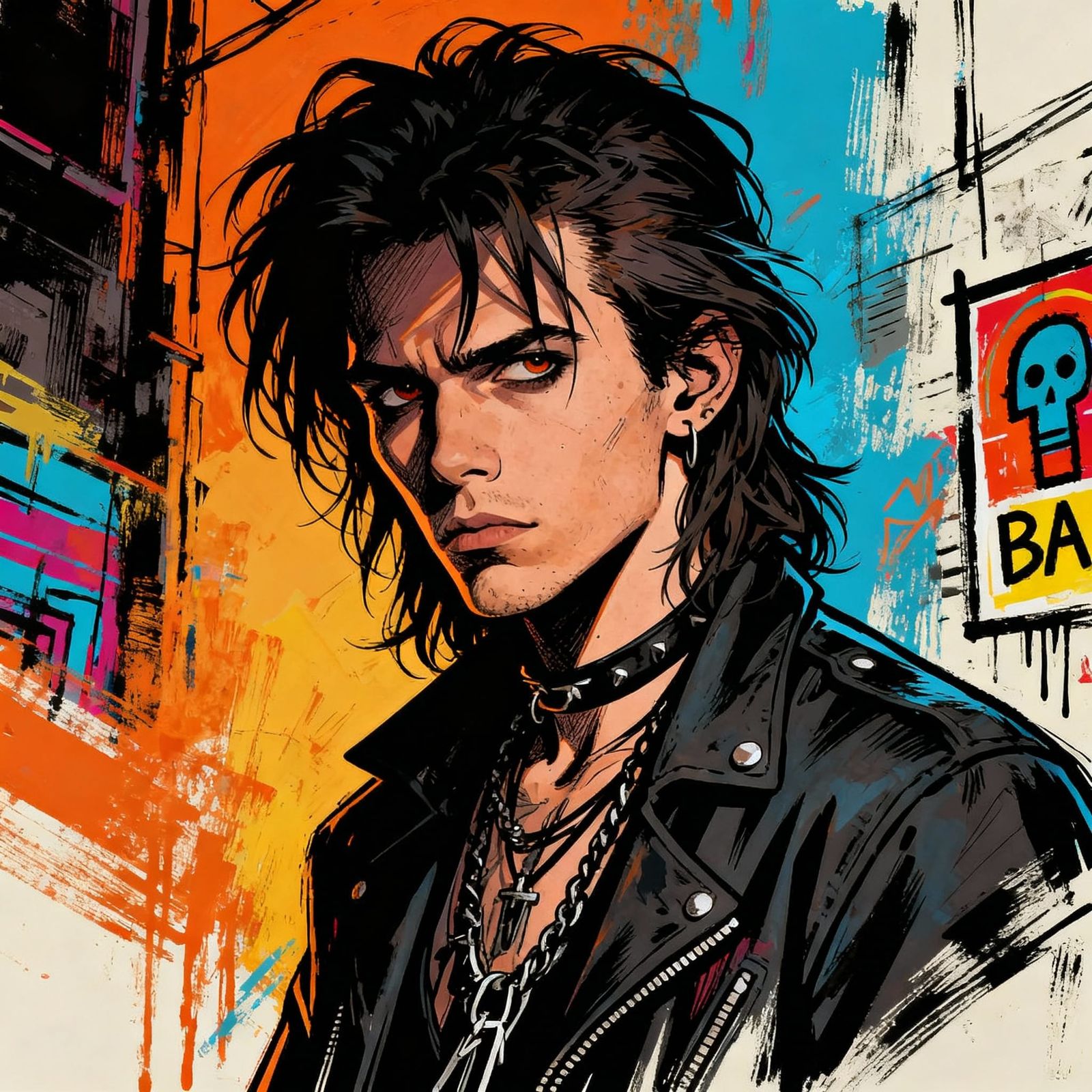 Brooding Hippie Goth Punk Male Portrait