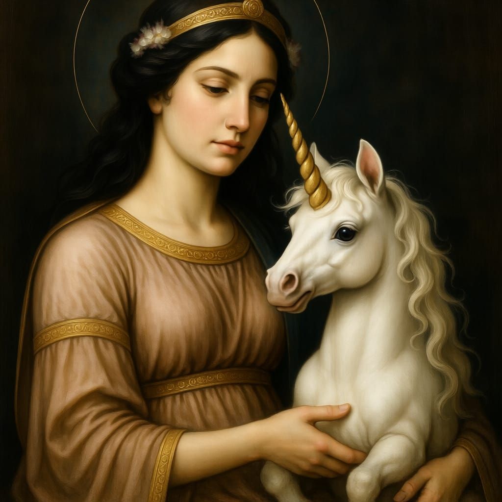 Goddess Portrait with Baby Unicorn Companion